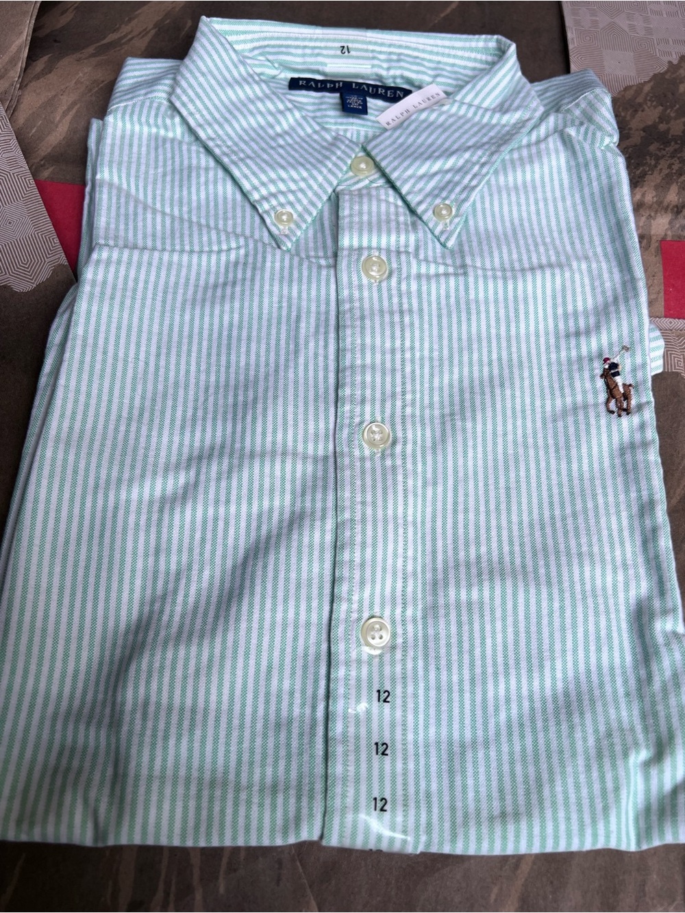 NWT Ralph Lauren Women’s Classic Green Stripe Button-Down Shirt